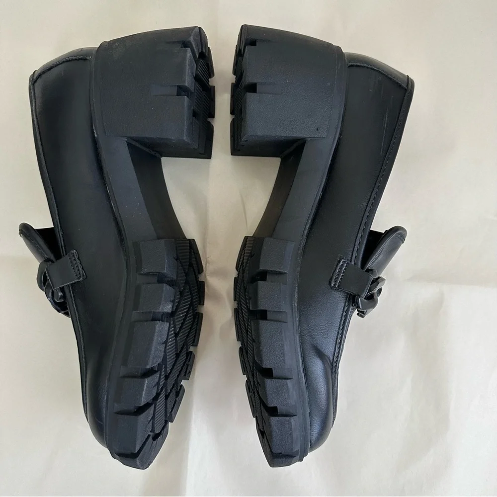Y2K Chunky Black Platform Loafer NEW Women 9.5 Lug Sole Chain 90s Clueless Prepp